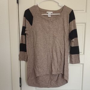Design History Beige Tunic with Black Striped Sleeves